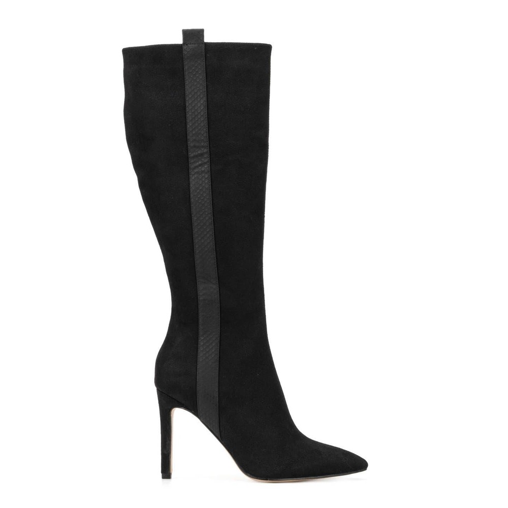 NY Collection Black Suede Pointed Toe Stiletto Heel Knee High Boots Size 8 - Picture 2 of 10